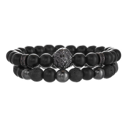 Amazon hot-selling jewelry, matte black micro-inlaid septum leopard head dumbbell bracelet combination foreign trade jewelry wholesale