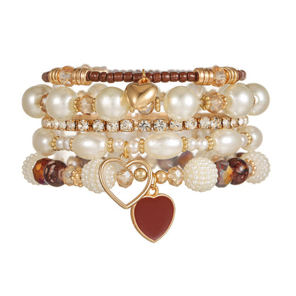Cross-border European and American multi-piece bracelet handmade beaded pearl rhinestone bracelet female bohemian fashion love bracelet