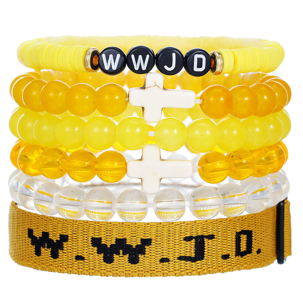 Cross-border hot-selling WWJD cross bracelet bracelet, natural stone unisex charm, faith, friendship, soft ceramic bracelet