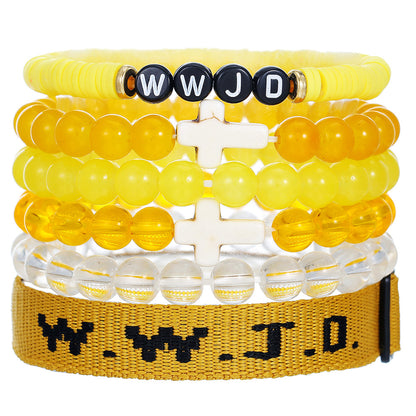 Cross-border hot-selling WWJD cross bracelet bracelet, natural stone unisex charm, faith, friendship, soft ceramic bracelet