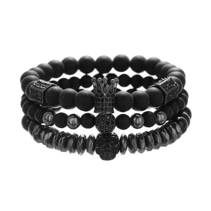 Men's boys exclusive northskull black agate skull bracelet black gallstone crown beaded bracelet combination