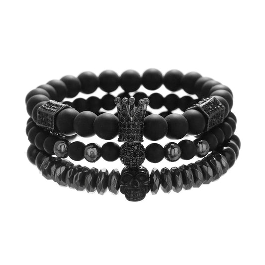 Men's boys exclusive northskull black agate skull bracelet black gallstone crown beaded bracelet combination