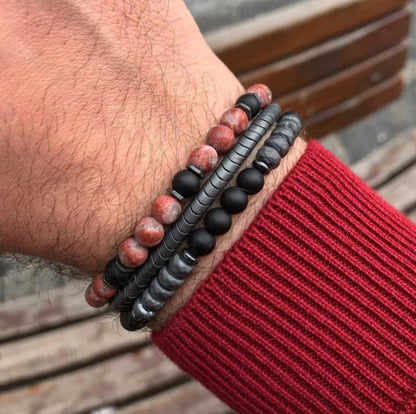 Cross-border foreign trade hot sale beaded black gallstone bracelet men's accessories creative fashion versatile stacked crystal bracelet set