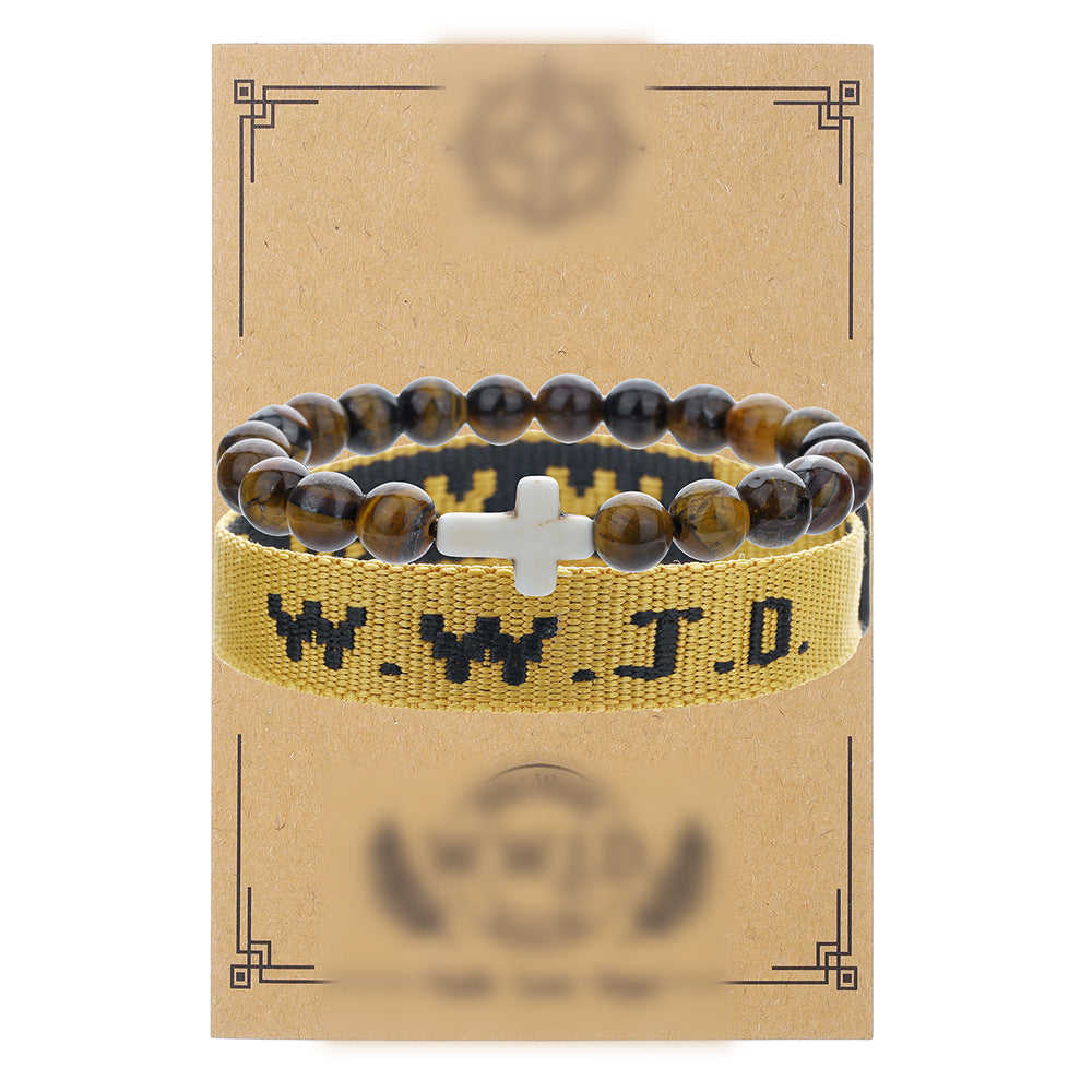 Cross-border hot-selling WWJD cross bracelet bracelet, natural stone unisex charm, faith, friendship, soft ceramic bracelet