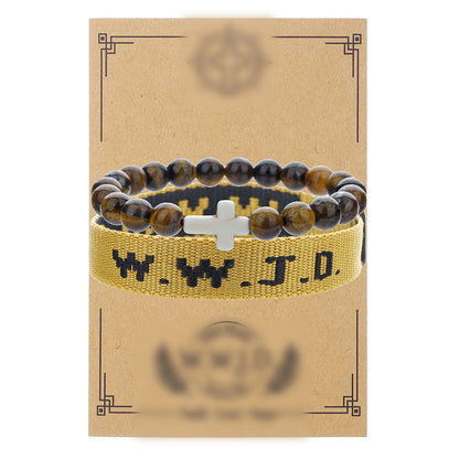 Cross-border hot-selling WWJD cross bracelet bracelet, natural stone unisex charm, faith, friendship, soft ceramic bracelet