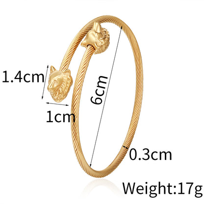 Stainless Steel Wolf Head Roman Numeral Woven Bracelet Bracelet Set Men's Vacuum Plated Titanium Steel Bracelet