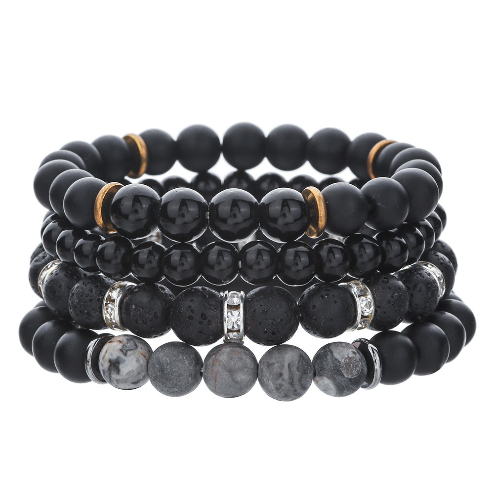 Cross-border hot-selling map stone volcanic stone men's bracelet combination imitation obsidian yoga energy bracelet manufacturer wholesale