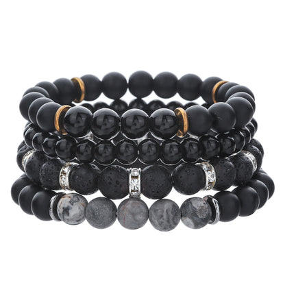 Cross-border hot-selling map stone volcanic stone men's bracelet combination imitation obsidian yoga energy bracelet manufacturer wholesale