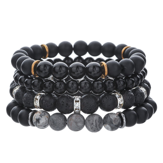 Cross-border hot-selling map stone volcanic stone men's bracelet combination imitation obsidian yoga energy bracelet manufacturer wholesale