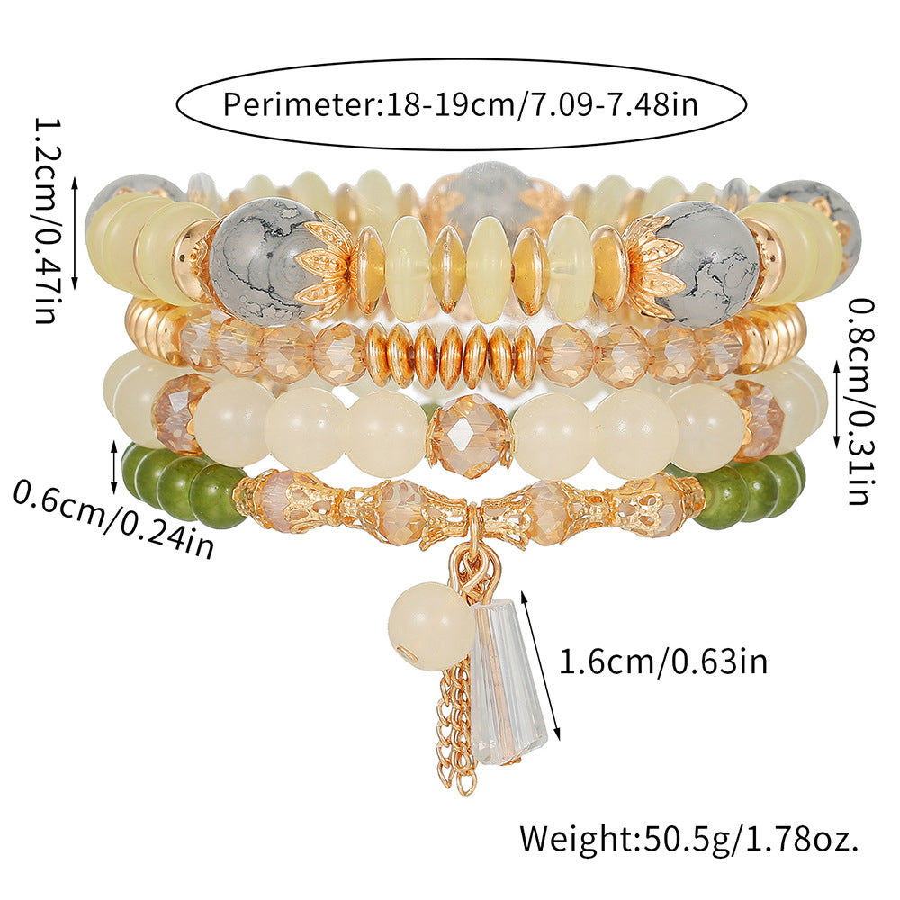Bohemian imitation agate colored glass crystal bracelet ethnic style chain fringed pendant beaded multi-layer bracelet