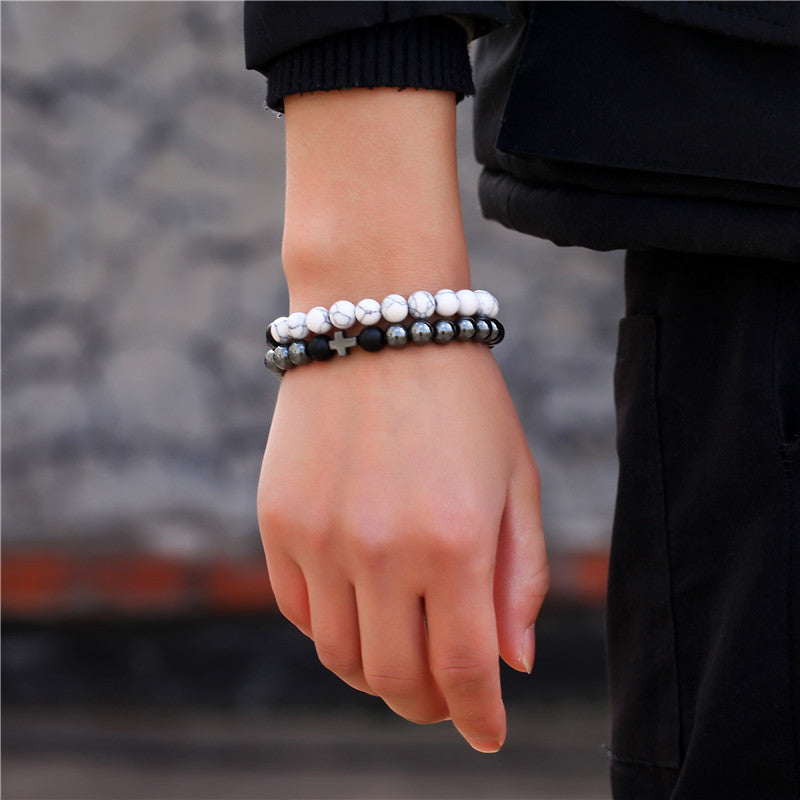 European and American cross-border new versatile cross-border elephant bracelet set, men's black gallstone rare beaded elastic bracelet