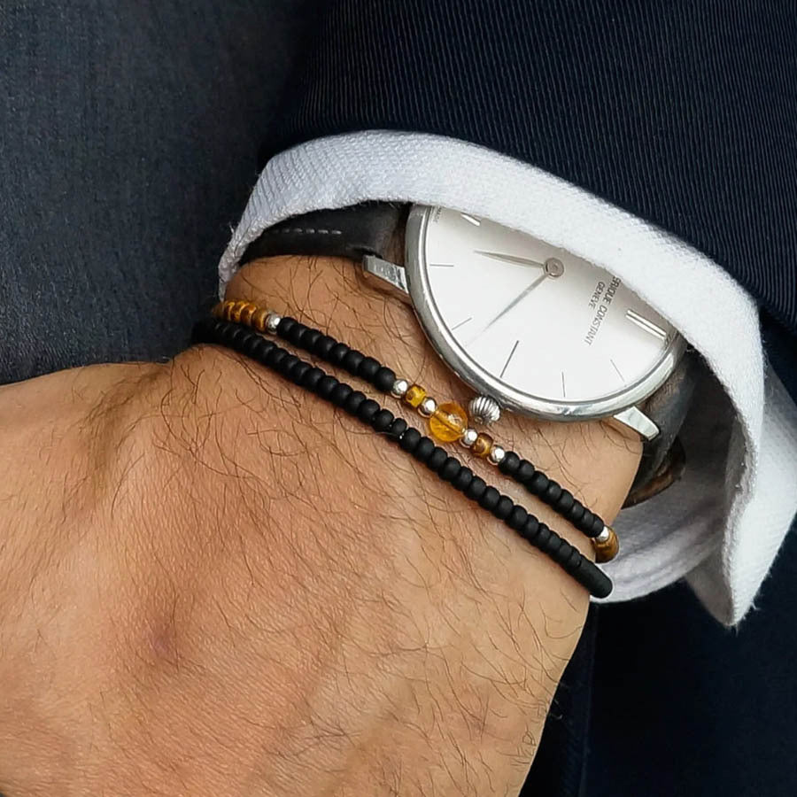 European and American new fashion personalized wooden bead beaded bracelet male trendy hip-hop niche beach wind stacked wearing natural stone bracelet