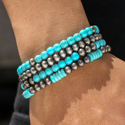 European and American retro brushed tin ccb round bead bracelet Amazon Navajo western handmade beaded turquoise bracelet women