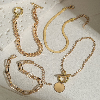 European and American cross-border hand jewelry hip-hop snake bone chain NK chain bracelet combination set retro metal ot buckle chain bracelet
