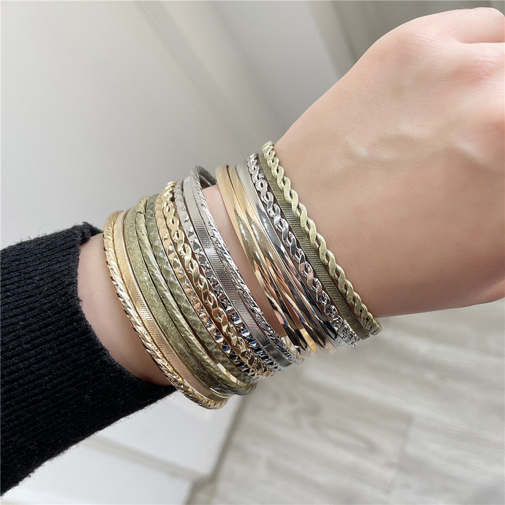 16 sets of pattern bracelet sets wholesale, Amazon hot-selling mixed-color bracelets, cross-border geometric metal bracelets