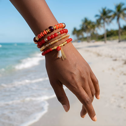 Bohemian imitation agate colored glass crystal bracelet ethnic style chain fringed pendant beaded multi-layer bracelet