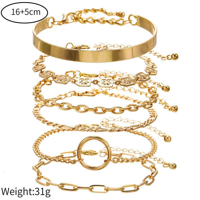 Punk hip hop style bracelet bracelet combination jewelry women, mix and match multi-element geometric round buckle set bracelet set