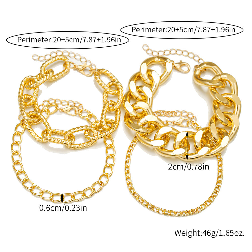 Cross-border European and American texture multi-layer Cuban NK chain bracelet female mix and match personality exaggerated thick chain simple bracelet set
