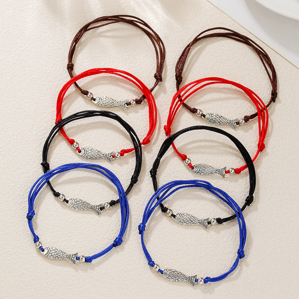 Europe and the United States cross-border adjustable metal fish bracelet simple and versatile stacking wearing hand rope friendship couple jewelry spot wholesale