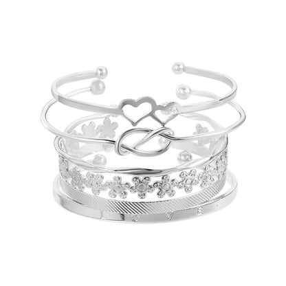 European and American cross-border alloy love knotted flower bracelet set geometric metal cross-stacked wear LOVE open bracelet