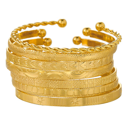ins European and American cross-border irregular punk stacked bracelet combination rhombus twist twisted glossy bracelet women's 6-piece set