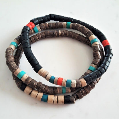 Cross-border new products Bohemian coconut shell turquoise beaded elastic bracelet combination stacked beaded bracelet bracelet men