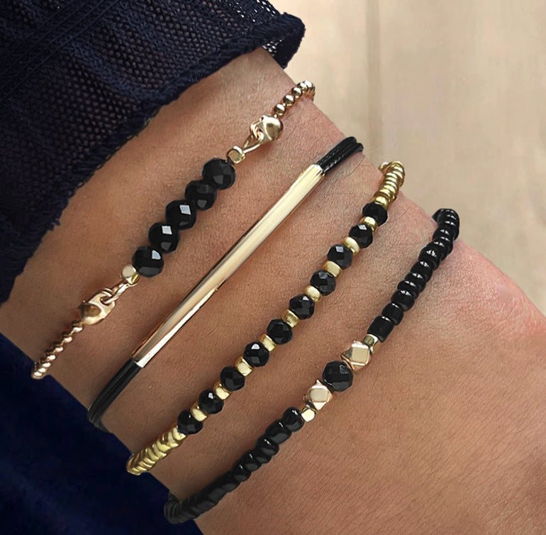 European and American fashion rice bead beaded bracelet bracelet, female bohemian style round beads multi-layer stacked crystal bracelet wholesale