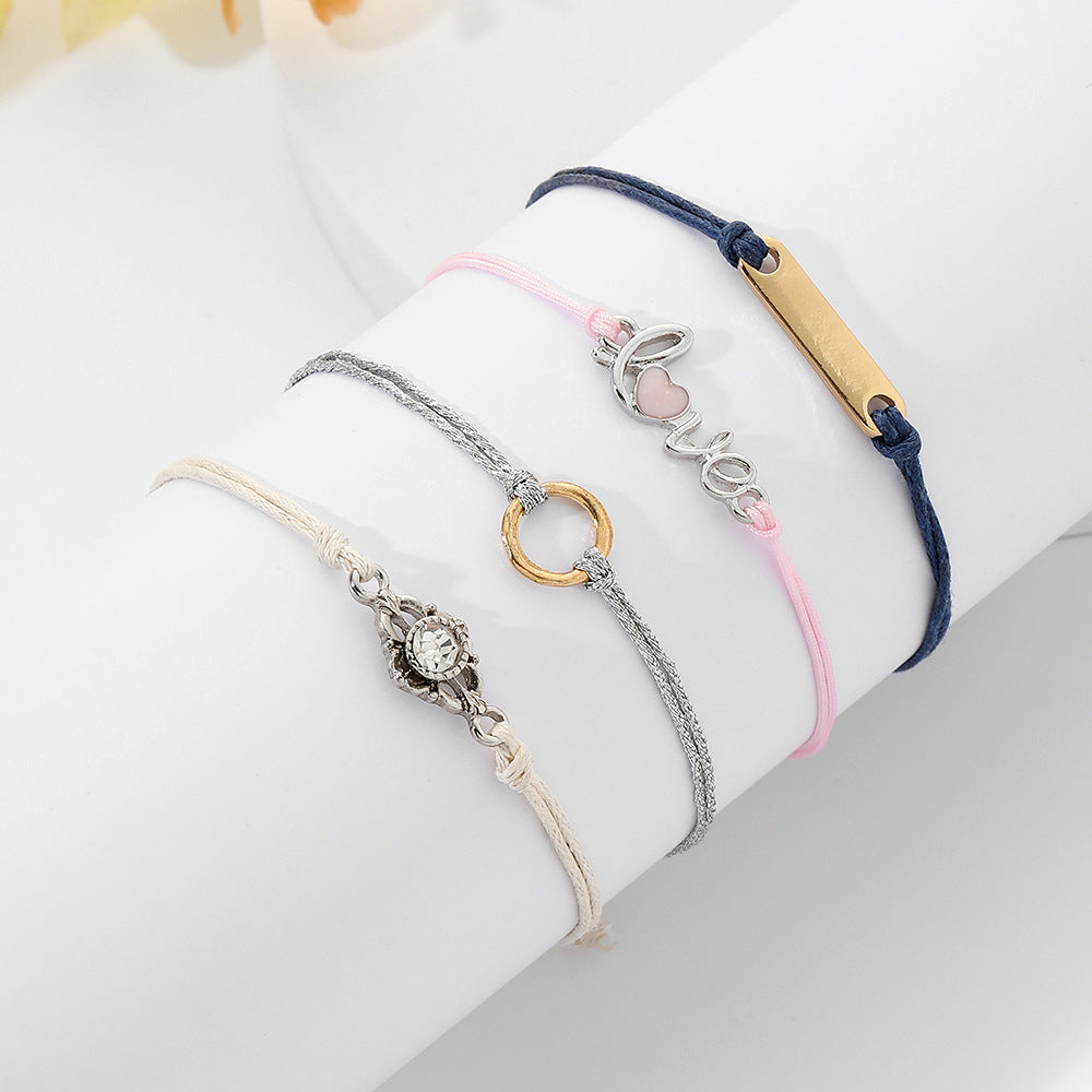 European and American cross-border bracelet jewelry LOVE bracelet set, a set of 4 women's personalized fashion diamond-encrusted bracelet set