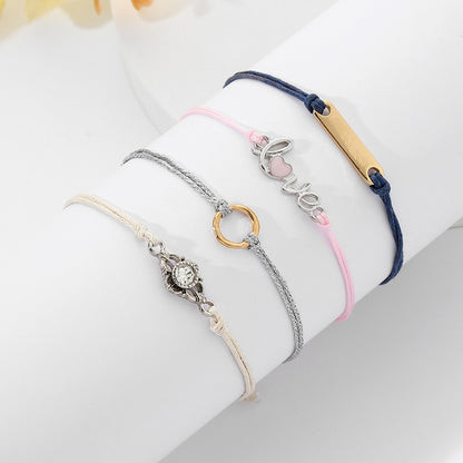 European and American cross-border bracelet jewelry LOVE bracelet set, a set of 4 women's personalized fashion diamond-encrusted bracelet set