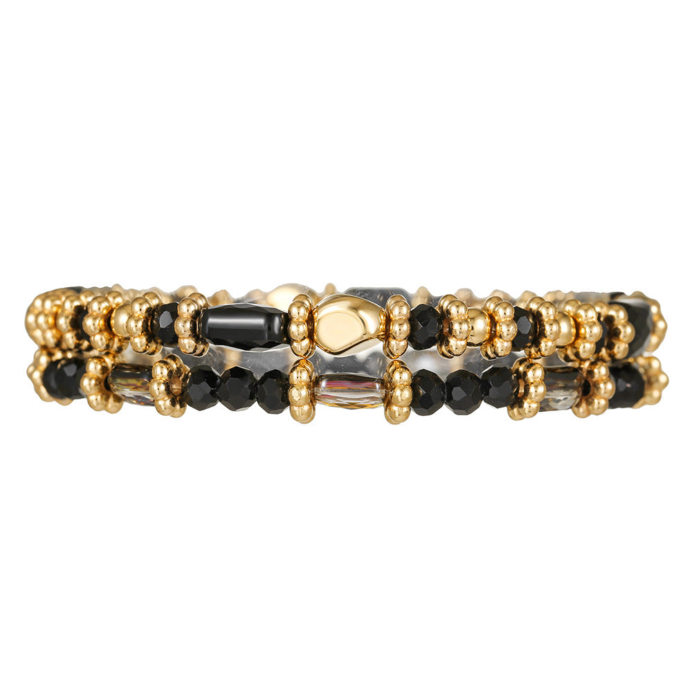 European and American hot-selling 2-piece set Bohemian cut glass bead bracelet multi-color rectangular bead beaded elastic bracelet
