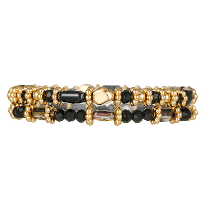 European and American hot-selling 2-piece set Bohemian cut glass bead bracelet multi-color rectangular bead beaded elastic bracelet