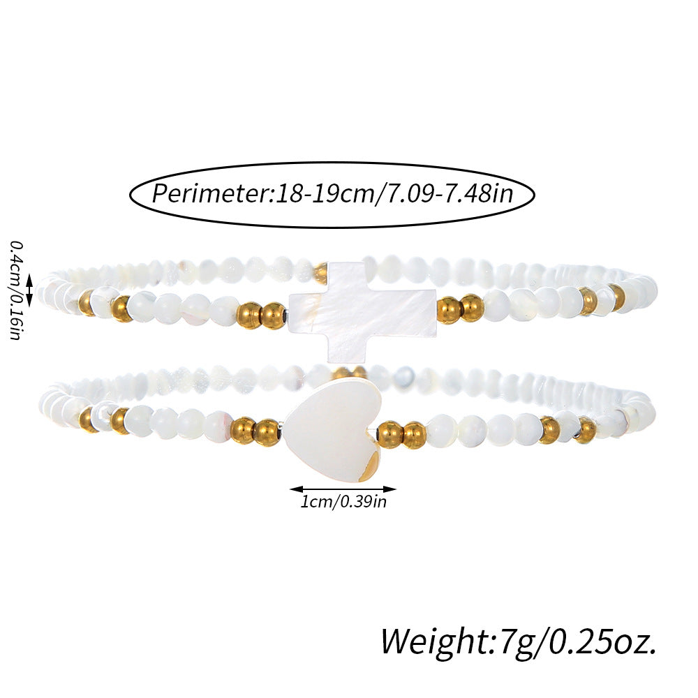 Ins Internet celebrity style handmade string bead bracelet set shell cross love summer beach jewelry two-piece set