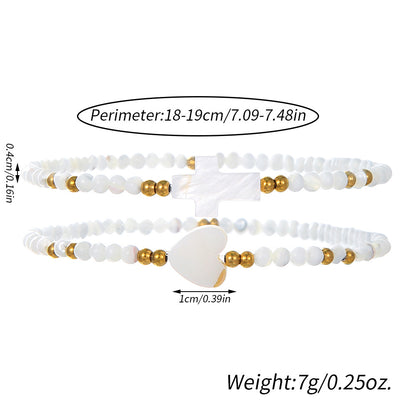 Ins Internet celebrity style handmade string bead bracelet set shell cross love summer beach jewelry two-piece set