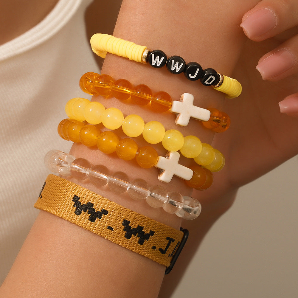 Cross-border hot-selling WWJD cross bracelet bracelet, natural stone unisex charm, faith, friendship, soft ceramic bracelet