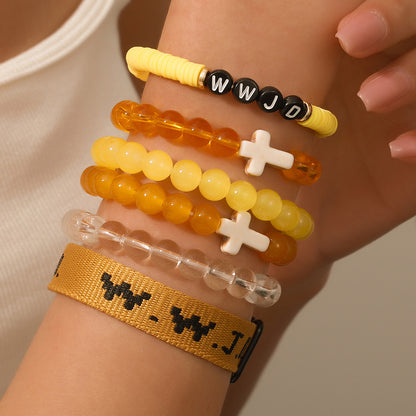 Cross-border hot-selling WWJD cross bracelet bracelet, natural stone unisex charm, faith, friendship, soft ceramic bracelet
