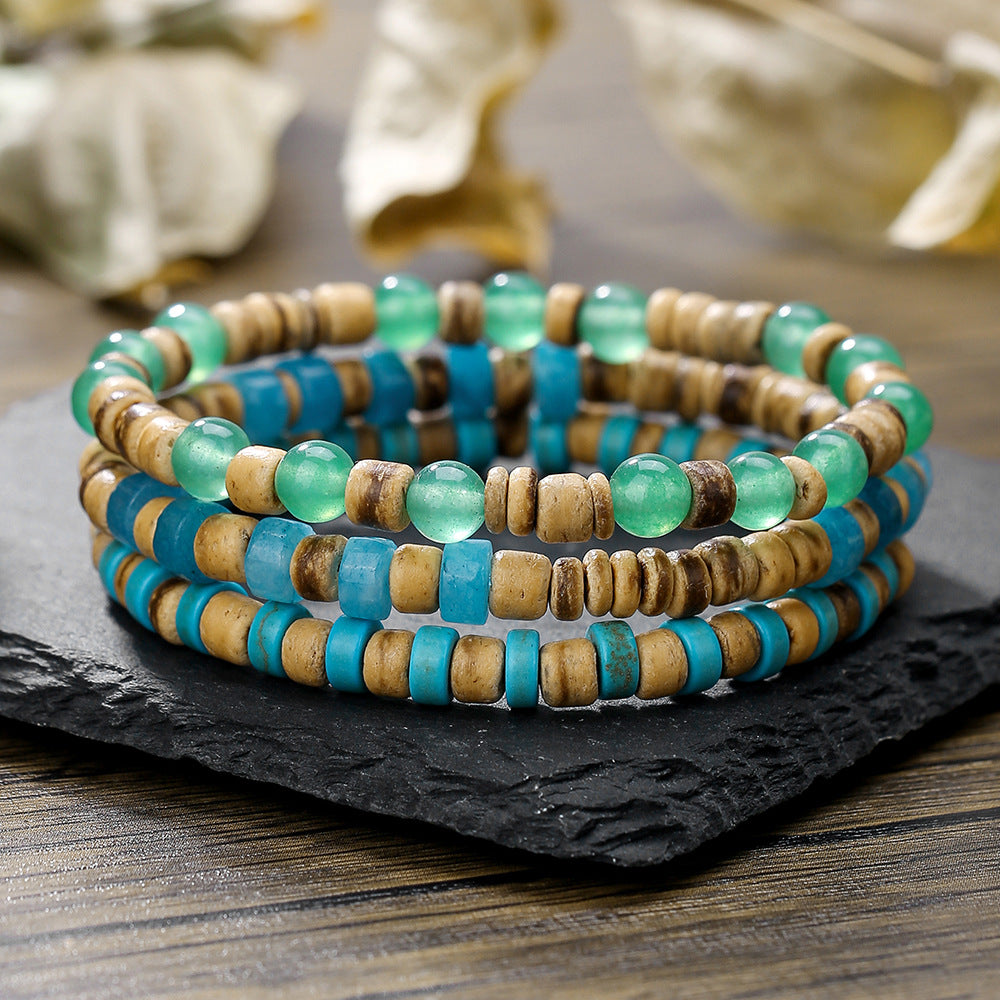 European and American new retro wind wood bead stacking bracelet men's beaded cross pendant bracelet set wholesale bracelet