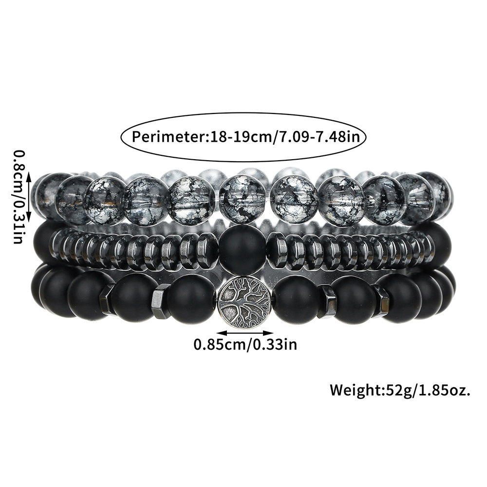 Cross-border new bohemian black gallstone matte bead bracelet set retro multi-layer stacked tree of life bracelet