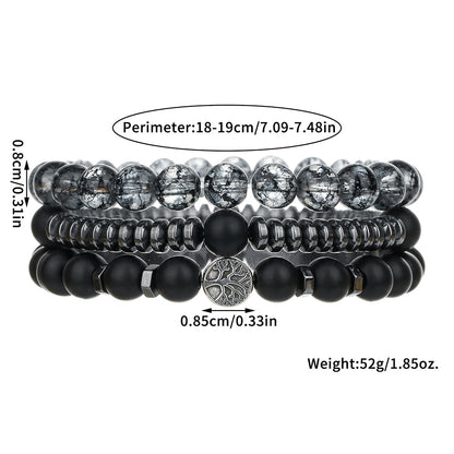 Cross-border new bohemian black gallstone matte bead bracelet set retro multi-layer stacked tree of life bracelet