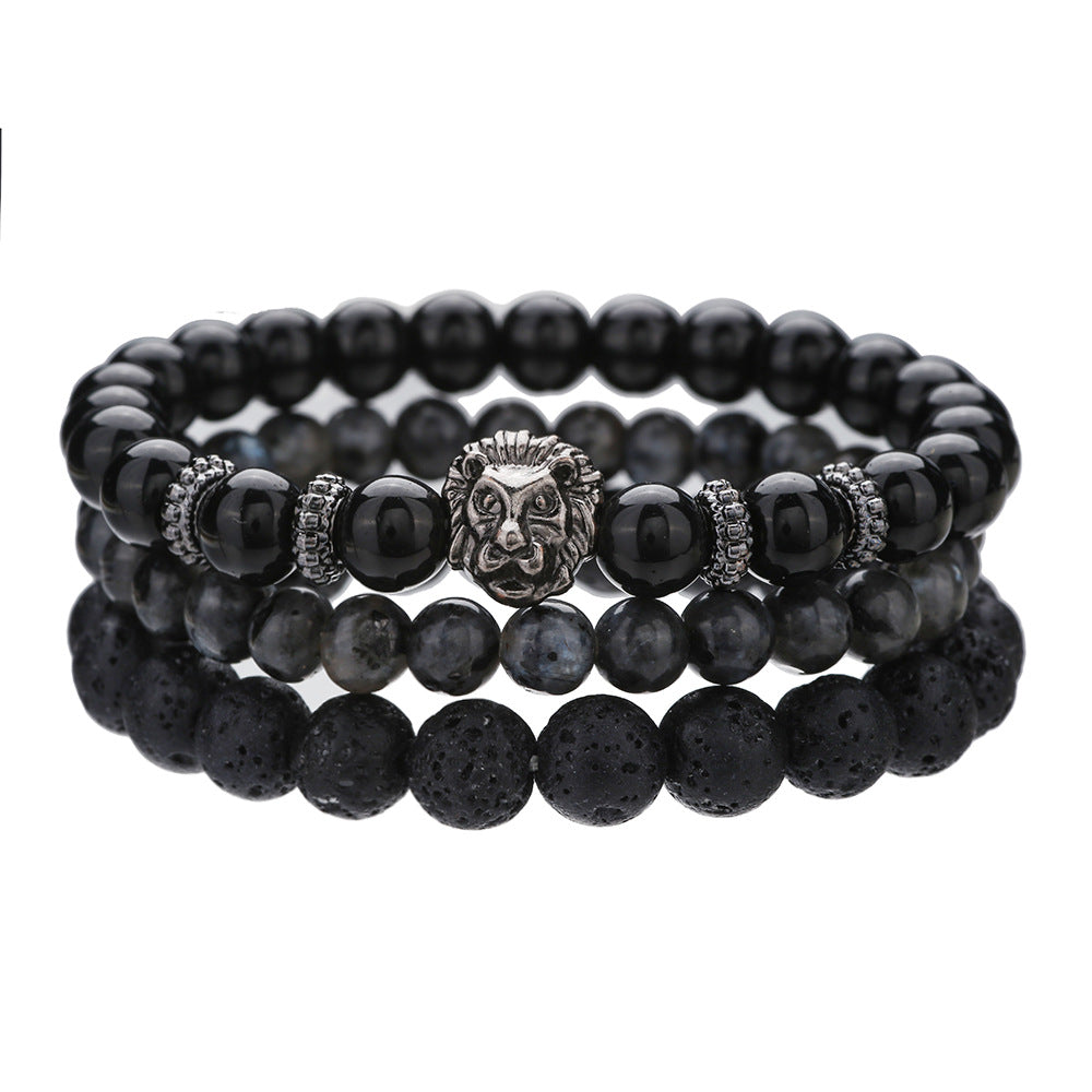 Men's commuting can be stacked with beaded bracelets, a set of 3 lion head elastic bracelets, and men's gifts.