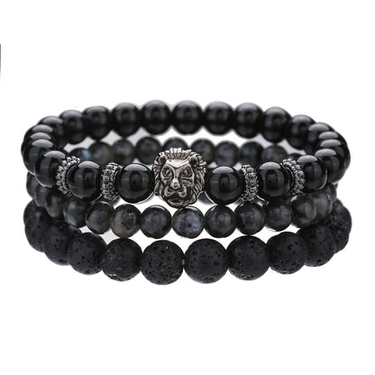 Men's commuting can be stacked with beaded bracelets, a set of 3 lion head elastic bracelets, and men's gifts.