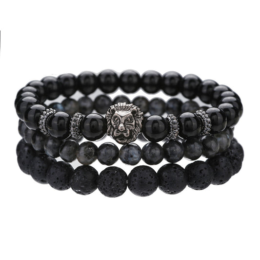 Men's commuting can be stacked with beaded bracelets, a set of 3 lion head elastic bracelets, and men's gifts.