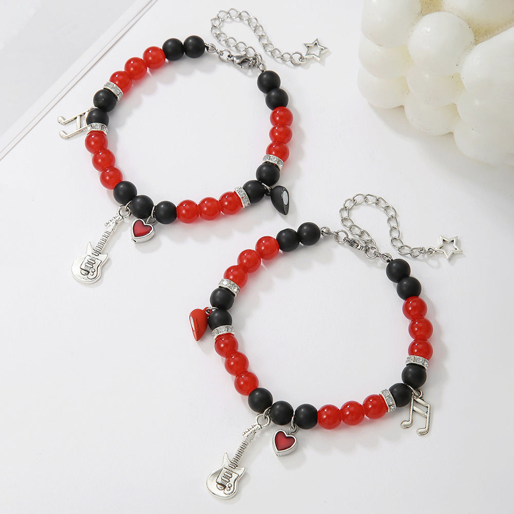 Cross-border hot-selling guitar five-pointed star music note love magnet bracelet set beaded couple girlfriend friendship bracelet female
