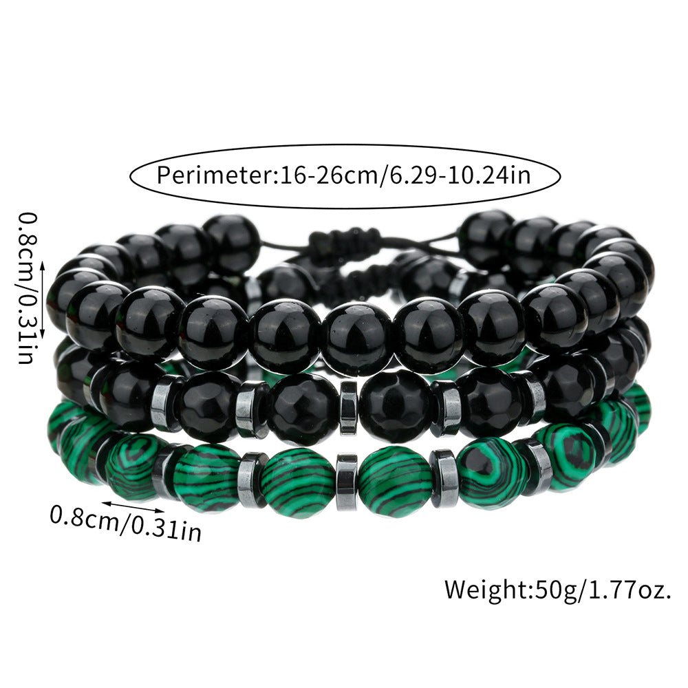 Black Gallstone Black Agate Green Peacock Handwoven Bracelet Bohemian Beach Surfing Stacked Bracelet Jewelry