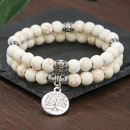 Amazon hot-selling jewelry cross-border supply 8mm turquoise bracelet two-piece set world tree bracelet couple bracelet