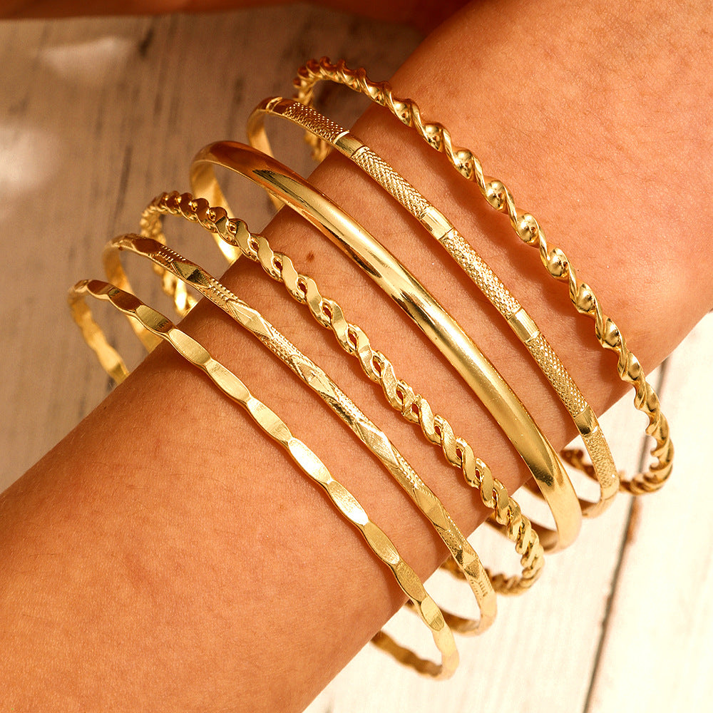 ins European and American cross-border irregular punk stacked bracelet combination rhombus twist twisted glossy bracelet women's 6-piece set