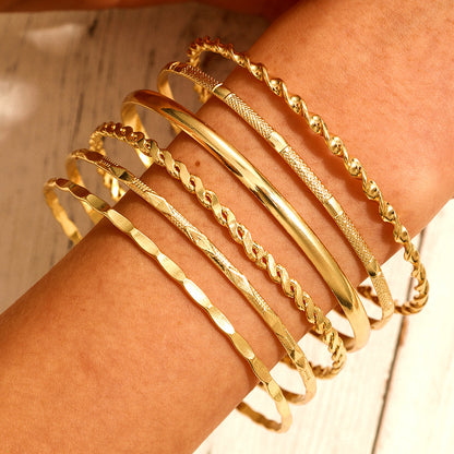 ins European and American cross-border irregular punk stacked bracelet combination rhombus twist twisted glossy bracelet women's 6-piece set