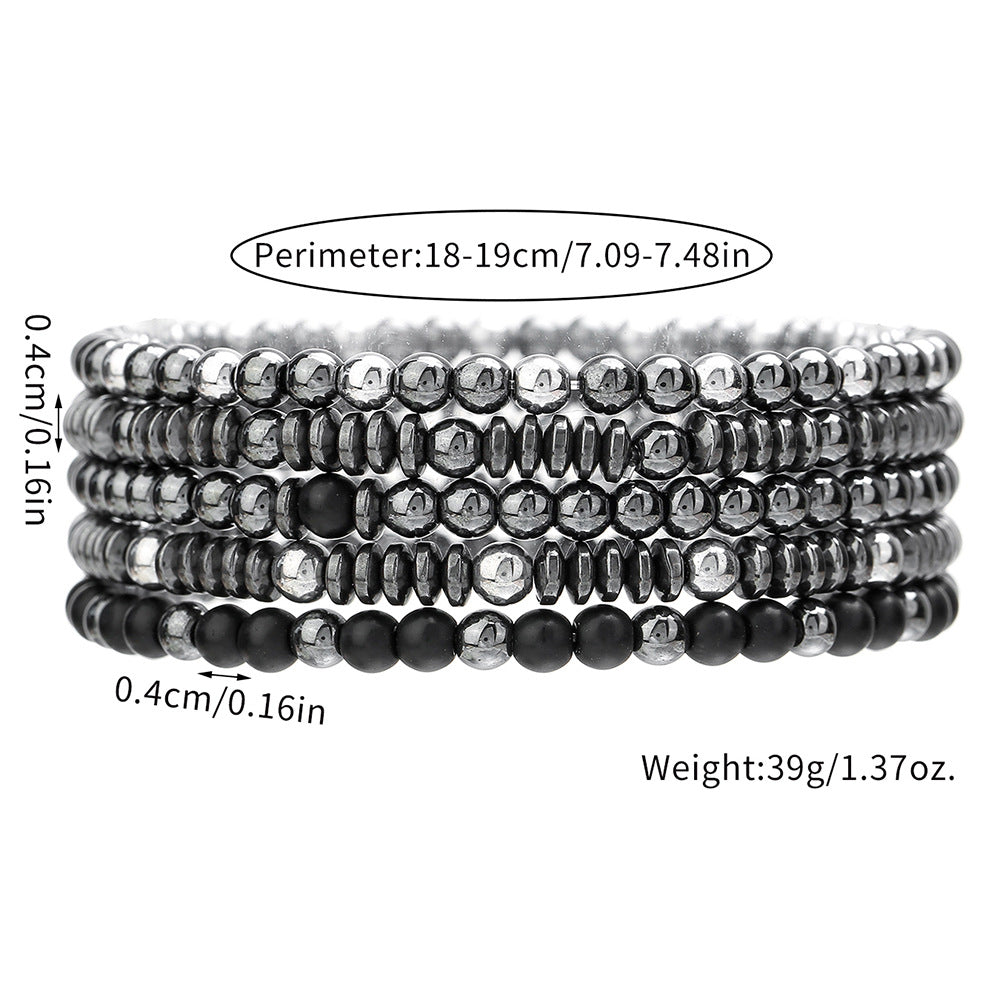 European and American new versatile handmade beaded bracelet set couple beach wind geometric hip-hop black gallstone elastic jewelry