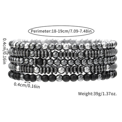 European and American new versatile handmade beaded bracelet set couple beach wind geometric hip-hop black gallstone elastic jewelry