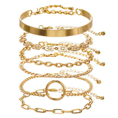 Punk hip hop style bracelet bracelet combination jewelry women, mix and match multi-element geometric round buckle set bracelet set