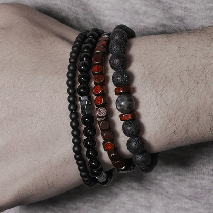 Volcano stone black matte black gallstone wood bead bracelet set combination hip hop European and American Internet celebrity wind elastic bracelet bracelet